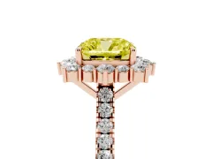 Fancy Yellow Cushion Cut Diamond Halo Ring Set in Rose gold with Pavé Band and Prong Setting