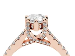 Pear Cut Diamond Solitaire Ring Set in Rose gold with Brilliant Pavé Band and Prong Setting