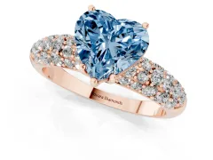 Fancy Blue Heart Cut Diamond Pavé Band Solitaire Ring Set in Rose gold with Close-Set Accent Stones and Prong Setting