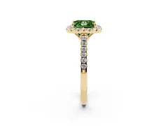 Fancy Green Princess Cut Diamond Pavé Halo Engagement Ring Set in Yellow gold with Pavé Band and Prong Setting