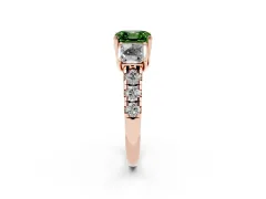 Fancy Green Asscher Cut Diamond Three-Stone Ring Set in Rose gold with Pavé Band
