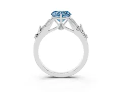 Fancy Blue Heart Cut Diamond Solitaire Ring Set in Silver with Leaf Motif Band