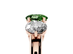 Fancy Green Round Cut Diamond Three-Stone Ring Set in Rose gold with Prong Setting and Plain Band