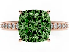 Fancy Green Cushion Cut Diamond Pavé Band Prong Set Solitaire Ring Set in Rose gold