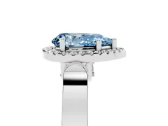 Fancy Blue Pear Cut Diamond Halo Ring Set in Platinum with Pavé-Lined Split Shank Band