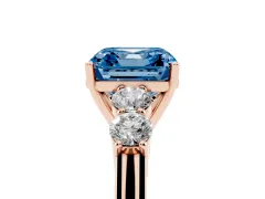Fancy Blue Asscher Cut Diamond Five-Stone Prong Set Band Ring Set in Rose gold with Polished Band