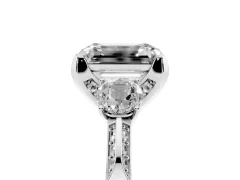 Fancy Yellow Emerald Cut Diamond Three-Stone Ring Set in Silver with Pavé Band and Smaller Side Stones