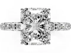 Radiant Cut Diamond Pavé Solitaire Engagement Ring Set in Silver with Prong Setting