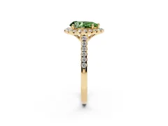 Fancy Green Pear Cut Diamond Pavé Halo Engagement Ring Set in Yellow gold with Pavé Band and Prong Setting