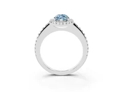 Fancy Blue Marquise Cut Diamond Pavé Halo Ring Set in White gold with Prong Setting