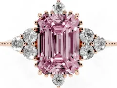 Fancy Pink Emerald Cut Diamond Cluster Ring Set in Rose gold with Beaded Band