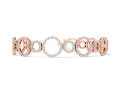Round Cut Diamond Halo Circle Link Bracelet Set in Rose gold with Pavé Setting