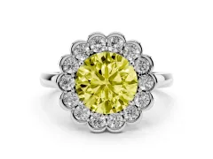 Fancy Yellow Round Cut Diamond Halo Cluster Engagement Ring Set in Platinum with Solitaire Band and Prong Setting