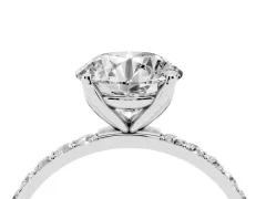 Round Cut Diamond Solitaire Engagement Ring Set in White gold with Round Pavé Band and Prong Setting