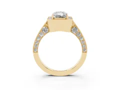 Radiant Cut Diamond Halo Engagement Ring Set in Yellow gold with Accent Split Shank Band