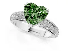 Fancy Green Heart Cut Diamond Solitaire Ring Set in Platinum with Multi-Row Round Pavé Band and Prong Setting