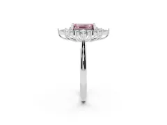 Fancy Pink Emerald Cut Diamond Cluster Halo Ring Set in Silver with Marquise and Round Accents