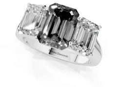 Fancy Black Emerald Cut Diamond Three-Stone Ring Set in Silver with Plain Polished Band