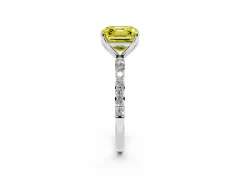 Fancy Yellow Asscher Cut Diamond Solitaire Engagement Ring Set in Platinum with Round Pavé Band and Prong Setting