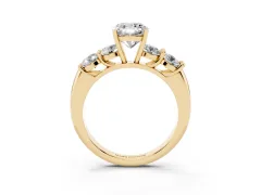 Cushion Cut Diamond Five-Stone Prong Set Ring Set in Yellow gold with Classic Band