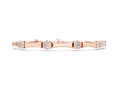 Round Diamond Bezel-Set Bamboo Link Bracelet Set in Rose gold