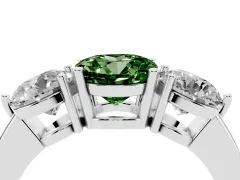 Fancy Green Round Cut Diamond Three-Stone Ring Set in Silver with Prong Setting and Plain Band