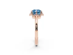Fancy Blue Cushion Cut Diamond Round Cluster Halo Ring Set in Rose gold with Solitaire Band and Prong Setting
