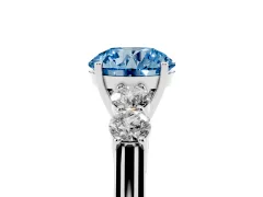 Fancy Blue Round Cut Diamond Five-Stone Prong Set Band Ring Set in Platinum with Polished Band