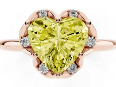 Fancy Yellow Heart Cut Diamond Round Cluster Halo Ring Set in Rose gold with Solitaire Band and Prong Setting