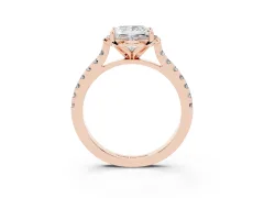 Princess Cut Diamond Solitaire Ring Set in Rose gold with Pavé Band and Floral Prong Setting