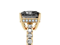 Fancy Black Radiant Cut Diamond Solitaire Engagement Ring Set in Yellow gold with Pavé Band and Prong Setting