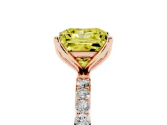 Fancy Yellow Princess Cut Diamond Solitaire Engagement Ring Set in Rose gold with Round Pavé Band and Prong Setting