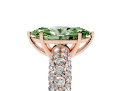 Fancy Green Marquise Cut Diamond Pavé Band Solitaire Ring Set in Rose gold with Close-Set Accent Stones and Prong Setting