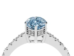 Fancy Blue Marquise Cut Diamond Solitaire Engagement Ring Set in White gold with Pavé Band and Prong Setting