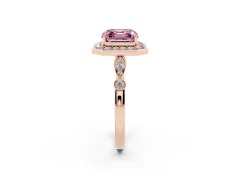 Fancy Pink Asscher Cut Diamond Halo Engagement Ring Set in Rose gold with Twisted Band and Prong Setting