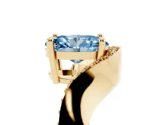 Fancy Blue Oval Cut Diamond Solitaire Engagement Ring Set in Yellow gold with Pavé Shoulders