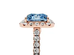 Fancy Blue Princess Cut Diamond Halo Pavé Engagement Ring Set in Rose gold with Prong Setting