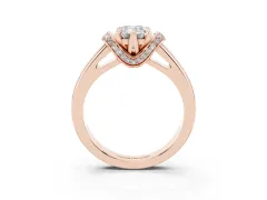 Emerald Cut Diamond Pavé Band Solitaire Ring Set in Rose gold with Prong Setting