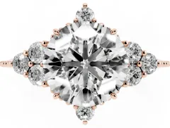 Round Cut Diamond Cluster Ring Set in Rose gold with Beaded Band