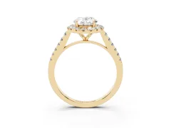 Oval Cut Diamond Halo Pavé Engagement Ring Set in Yellow gold with Prong Setting