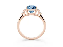 Fancy Blue Princess Cut Diamond Cluster Ring Set in Rose gold with Plain Band and Prong Setting