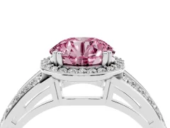 Fancy Pink Round Cut Diamond Halo Ring Set in Silver with Double Pavé Split Shank
