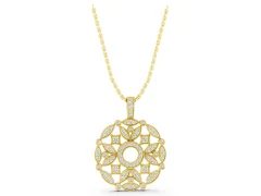 Round Diamond Filigree Pendant Set in Yellow gold with Pavé Setting