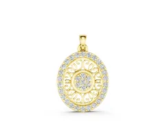 Round Halo Filigree Pendant Set in Yellow gold with Pavé Halo