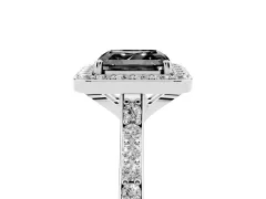 Fancy Black Asscher Cut Diamond Halo Engagement Ring Set in Platinum with Round Pavé Shoulders and Heart Gallery