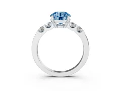 Fancy Blue Round Cut Diamond Five-Stone Prong Set Engagement Ring Set in Platinum with Channel Band