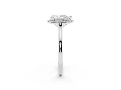 Pear Cut Diamond Halo Engagement Ring Set in Platinum with Pavé Band and Rising Shoulders