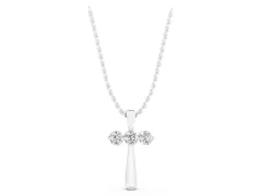 Round Diamond Three-Stone Vertical Pendant Set in Silver with Prong Setting