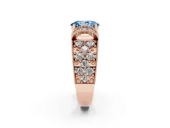 Fancy Blue Oval Cut Diamond Milgrain Halo Pavé Engagement Ring Set in Rose gold with Prong Setting