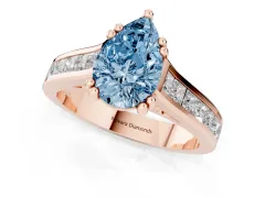 Fancy Blue Pear Cut Diamond Channel Set Solitaire Engagement Ring Set in Rose gold with Prong Setting